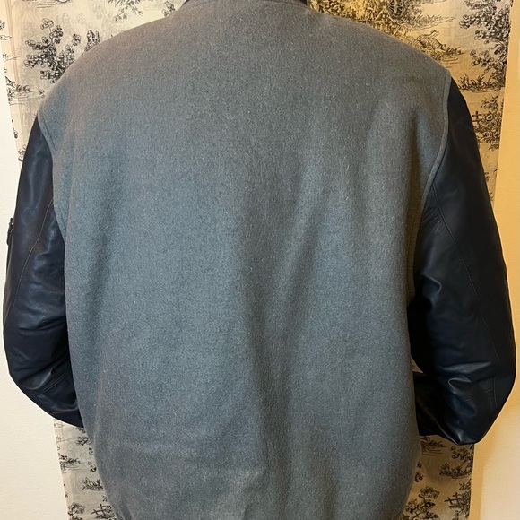 NIKE Mens WOOL/LEATHER BOMBER JACKET Gray/Blue Wool and Navy Blue Sleeves Sz LG - Picture 6 of 9